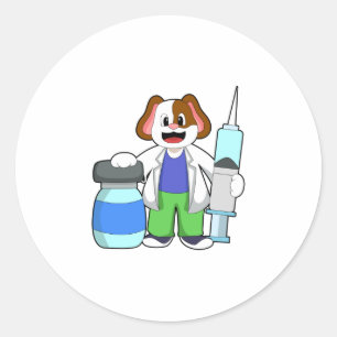 Dog as Doctor with Syringe Classic Round Sticker