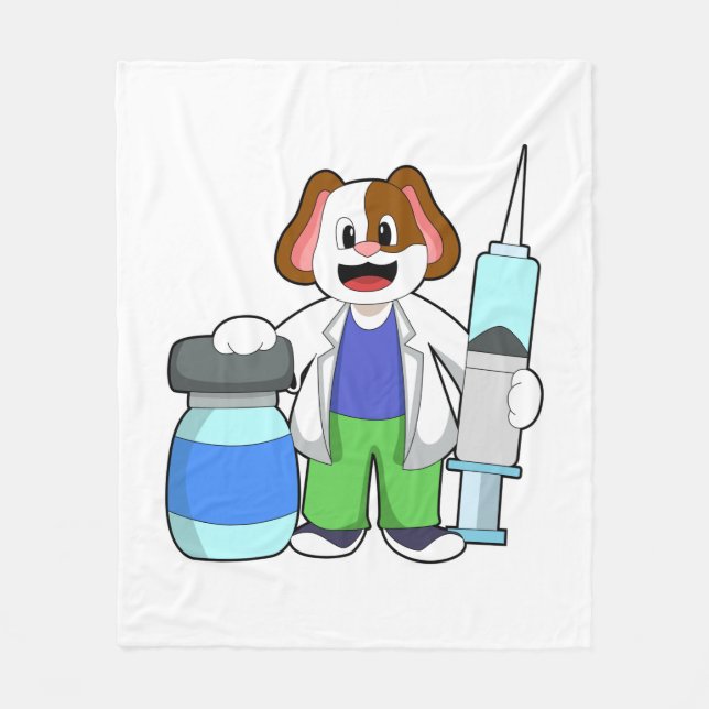 Dog as Doctor with Syringe Fleece Blanket (Front)