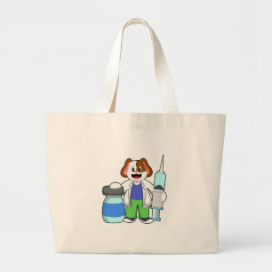 Dog as Doctor with Syringe Large Tote Bag