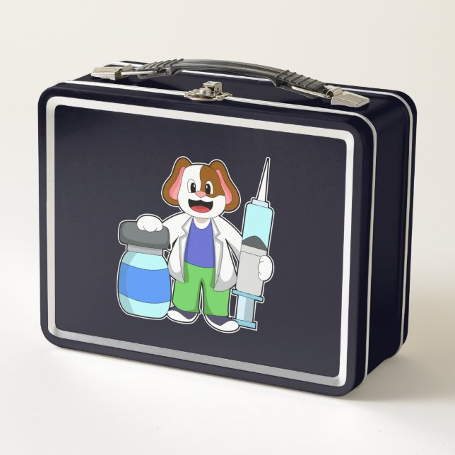 Dog as Doctor with Syringe Metal Lunch Box (Front)
