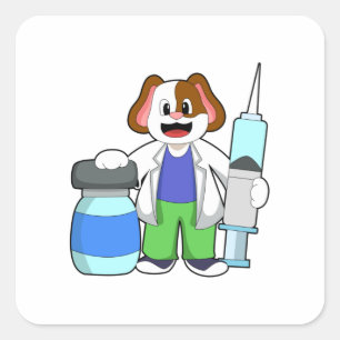 Dog as Doctor with Syringe Square Sticker