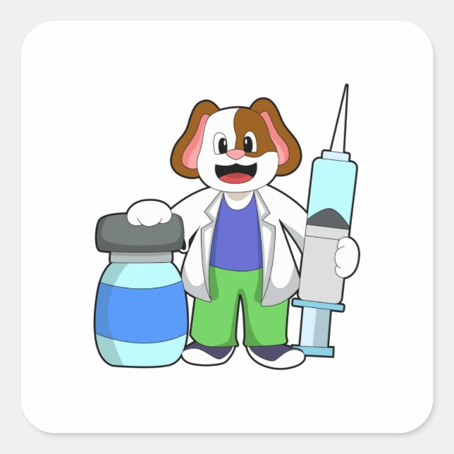 Dog as Doctor with Syringe Square Sticker (Front)