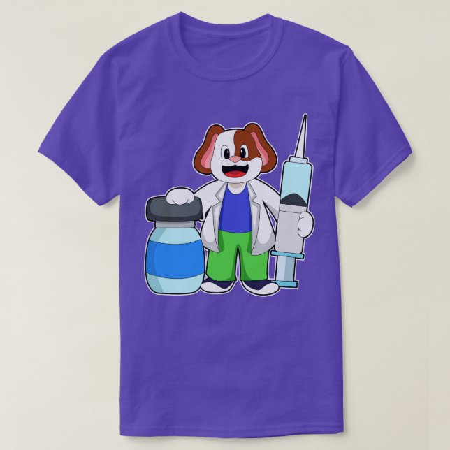 Dog as Doctor with Syringe T-Shirt (Design Front)