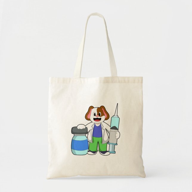 Dog as Doctor with Syringe Tote Bag (Front)