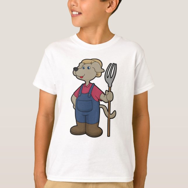 Dog as Farmer with Rake & Hat T-Shirt (Front)