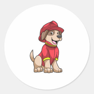 Dog as Firefighter with Fire helmet Classic Round Sticker
