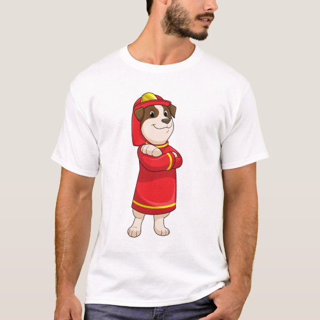 Dog as Firefighter with Helmet T-Shirt (Front)