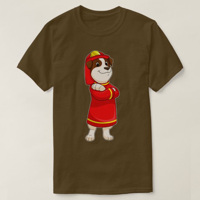 Dog as Firefighter with Helmet T-Shirt (Design Front)