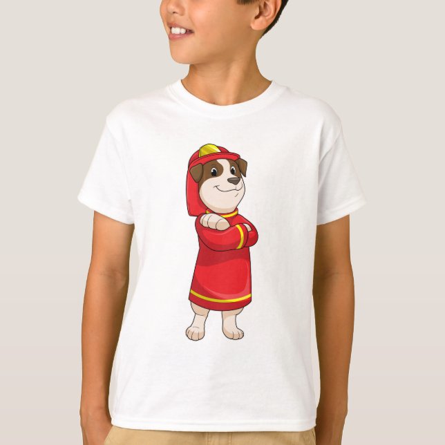 Dog as Firefighter with Helmet T-Shirt (Front)