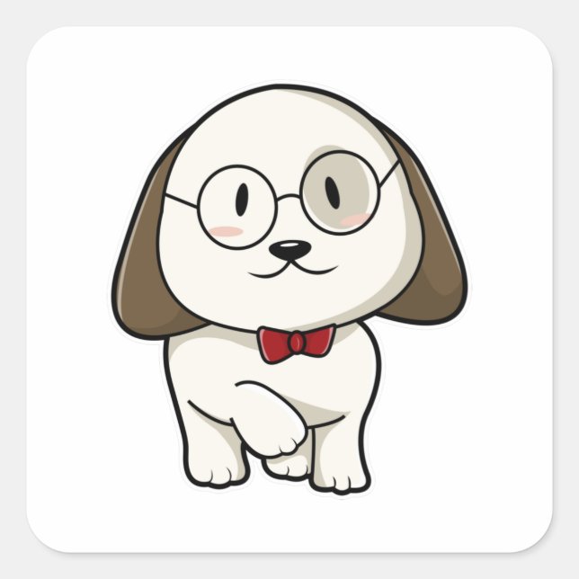 Dog as Groom with Tie & Glasses Square Sticker (Front)