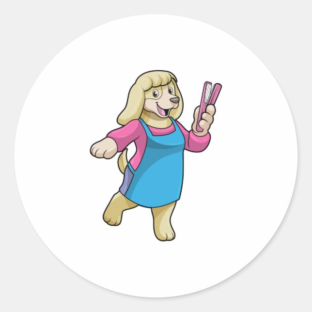 Dog as Hairdresser with Comb Classic Round Sticker (Front)
