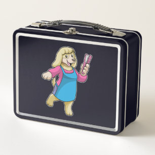 Dog as Hairdresser with Comb Metal Lunch Box