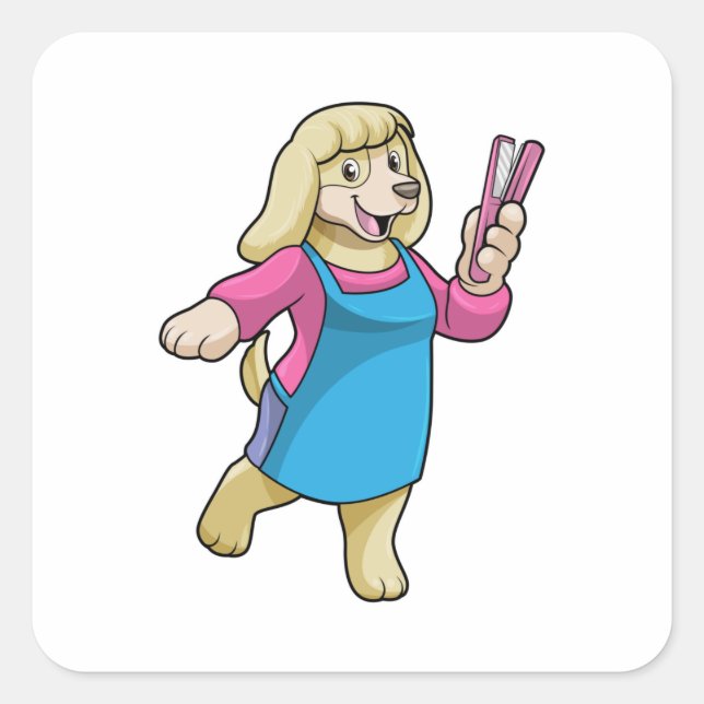 Dog as Hairdresser with Comb Square Sticker (Front)