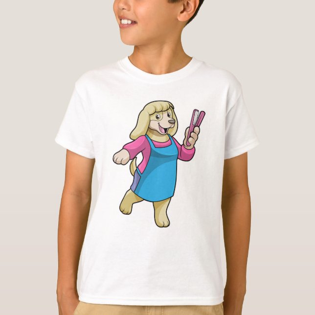 Dog as Hairdresser with Comb T-Shirt (Front)