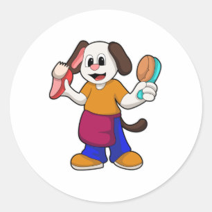 Dog as Hairdresser with Razor Classic Round Sticker
