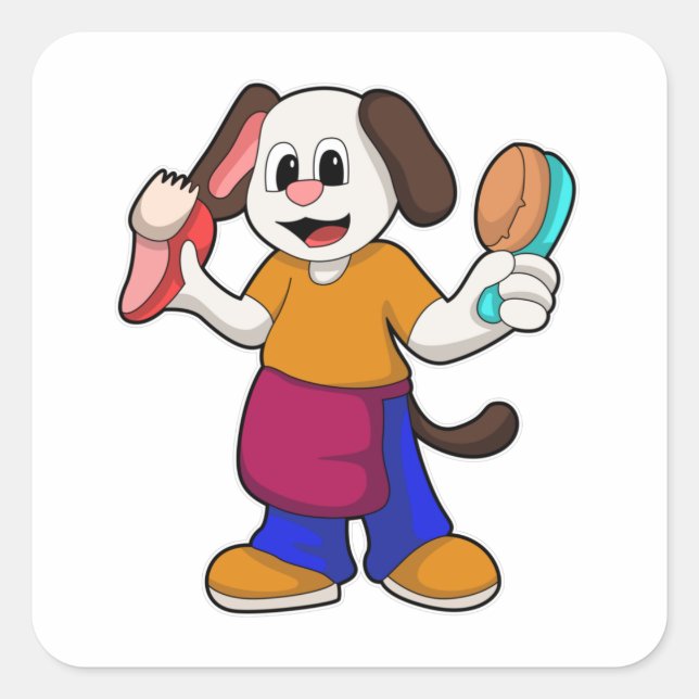 Dog as Hairdresser with Razor Square Sticker (Front)