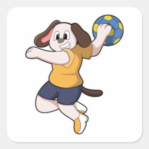 Dog as Handball player with Handball Square Sticker