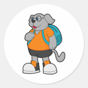 Dog as Hiker with Backpack Classic Round Sticker