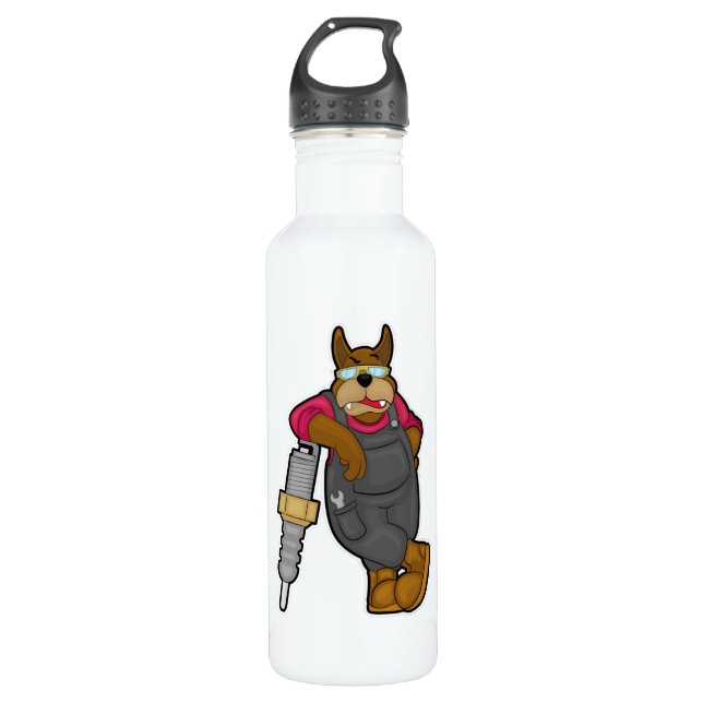 Dog as Mechanic with Spark plug 710 Ml Water Bottle (Front)