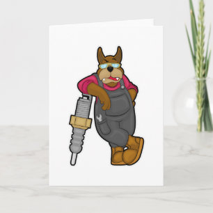 Dog as Mechanic with Spark plug Card