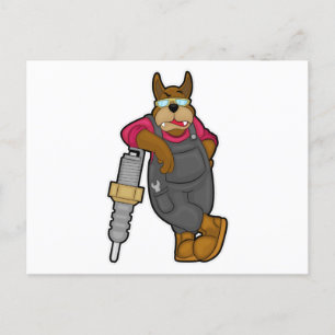 Dog as Mechanic with Spark plug Postcard