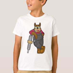 Dog as Mechanic with Spark plug T-Shirt