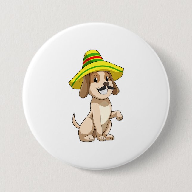 Dog as Mexican with Straw hat 7.5 Cm Round Badge (Front)