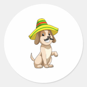 Dog as Mexican with Straw hat Classic Round Sticker