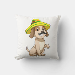 Dog as Mexican with Straw hat Cushion