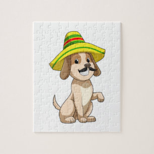 Dog as Mexican with Straw hat Jigsaw Puzzle