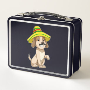 Dog as Mexican with Straw hat Metal Lunch Box