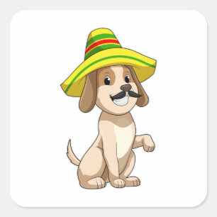 Dog as Mexican with Straw hat Square Sticker