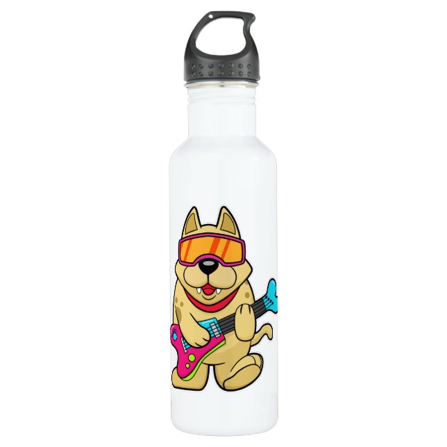 Dog as Musican with Guitar 710 Ml Water Bottle (Front)