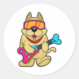 Dog as Musican with Guitar Classic Round Sticker