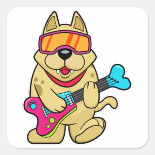 Dog as Musican with Guitar Square Sticker