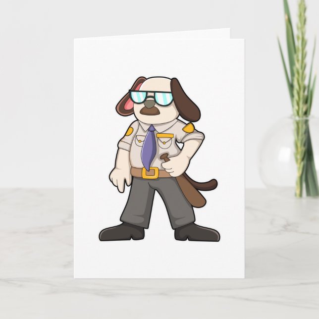 Dog as Police officer with Baton & Sunglasses Card (Front)