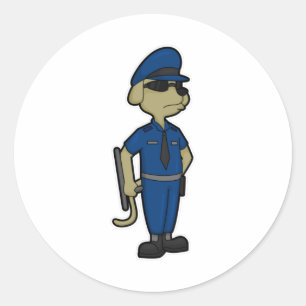 Dog as Police officer with Baton & Sunglasses Classic Round Sticker