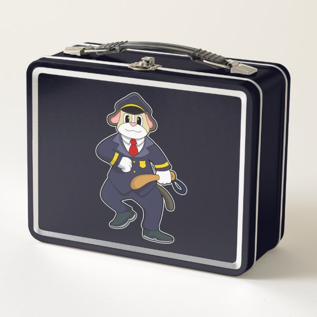 Dog as Police officer with Police uniform Metal Lunch Box (Front)