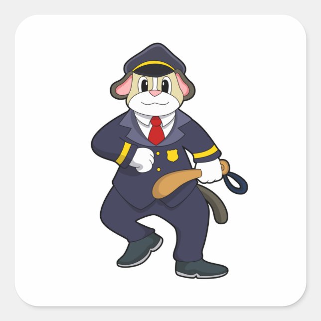 Dog as Police officer with Police uniform Square Sticker (Front)