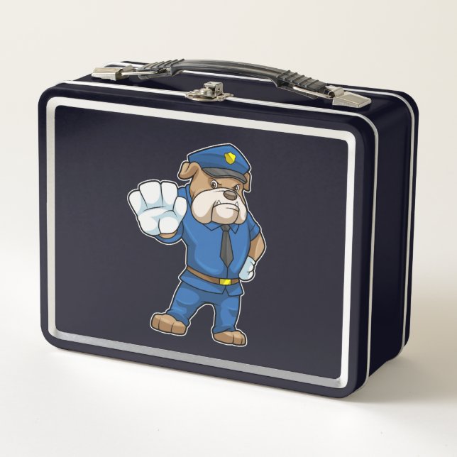 Dog as Police officer with Uniform Metal Lunch Box (Front)