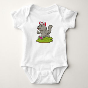Dog as Runner with Cap Baby Bodysuit