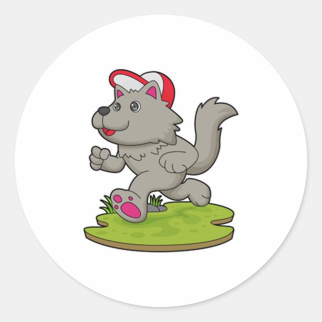 Dog as Runner with Cap Classic Round Sticker (Front)