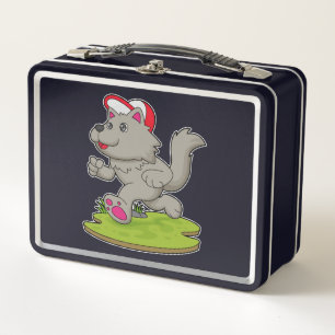 Dog as Runner with Cap Metal Lunch Box