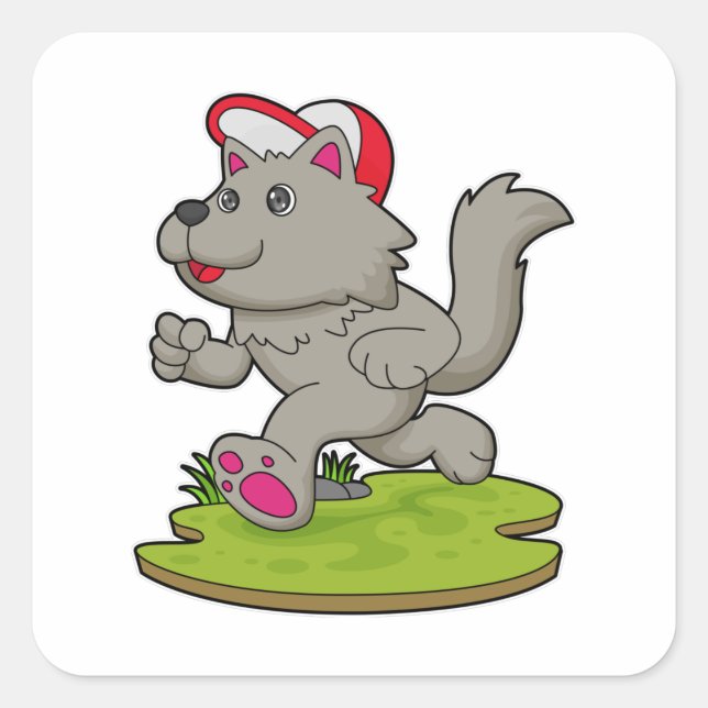 Dog as Runner with Cap Square Sticker (Front)