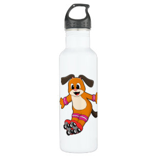 Dog as Skater with Inline skates 710 Ml Water Bottle