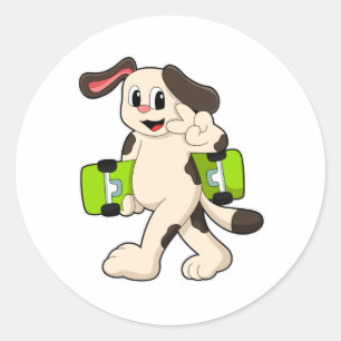 Dog as Skater with Skateboard Classic Round Sticker