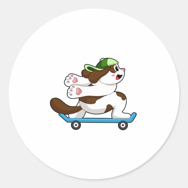 Dog as Skater with Skateboard Classic Round Sticker (Front)