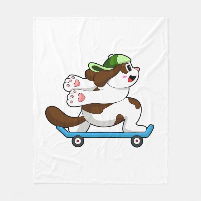 Dog as Skater with Skateboard Fleece Blanket (Front)