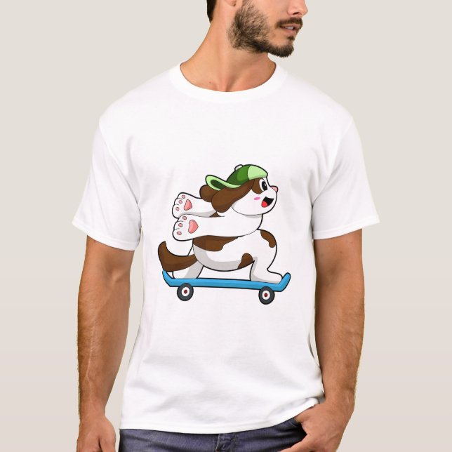 Dog as Skater with Skateboard T-Shirt (Front)