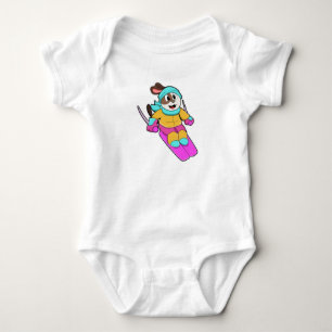 Dog as Skier with Ski & Scarf Baby Bodysuit